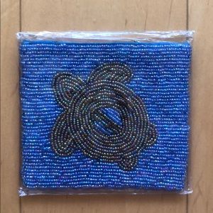 NWT Hawaiian Turtle Blue and Gold Beaded Wallet